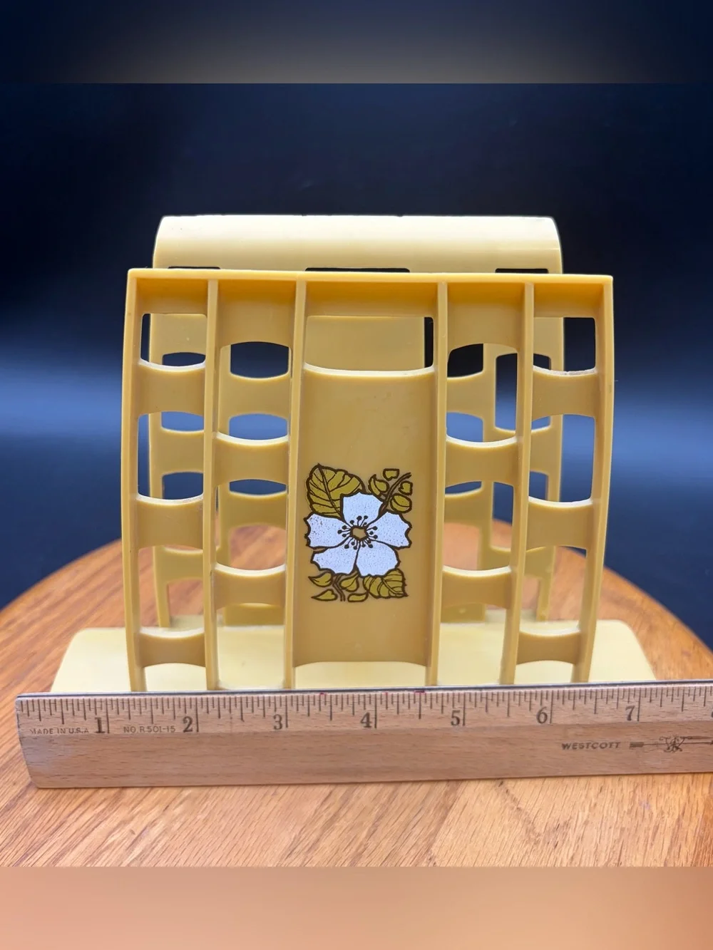 Vintage Retro Floral Mustard Yellow Napkin Holder Plastic MCM Cottagecore